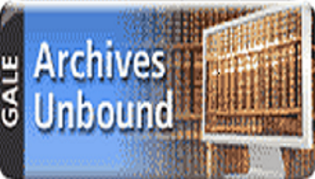 Archives unbound logo. Computer with books on the screen