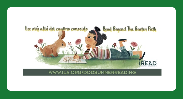 Summer Reading Program image of a girl and a rabbit reading in the grass