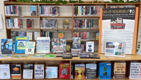 photo of climate corner display of books in a library.