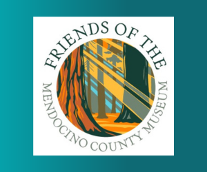 Friends of the Mendocino County Museum Logo - Redwood forest with beams of light breaking through the trees.