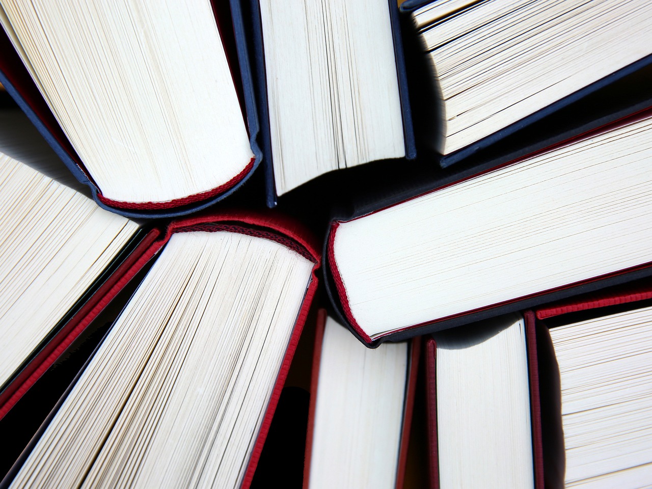 top view of pile of books.