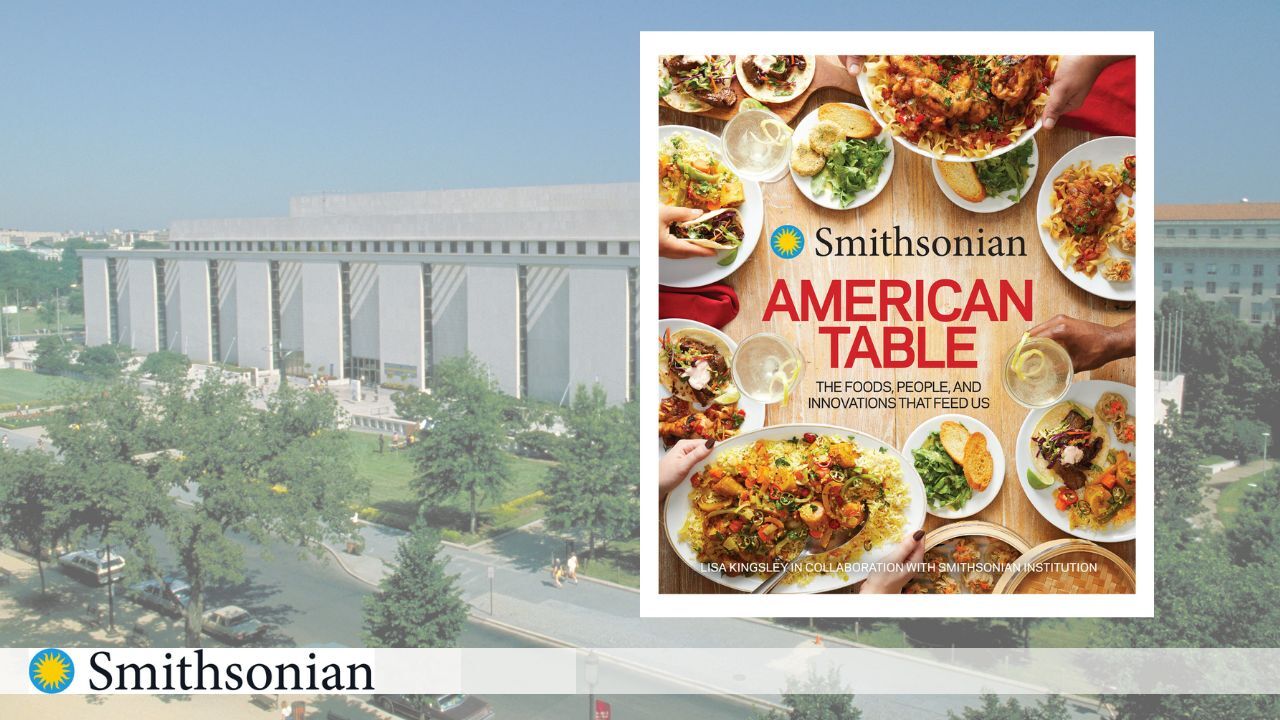 Smithsonian American Table book cover with Smithsonian museum in background.