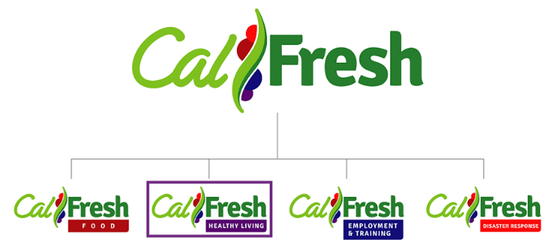 CalFresh is split into four subcategories: Food, Healthy Living, Employment & Training, and Disaster Response