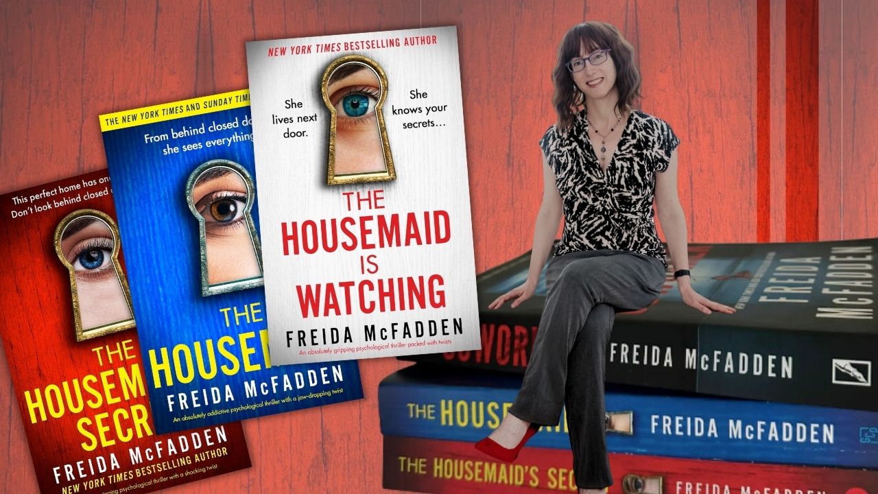 RECTANGLE marketing image of Author Freida McFadden with her books