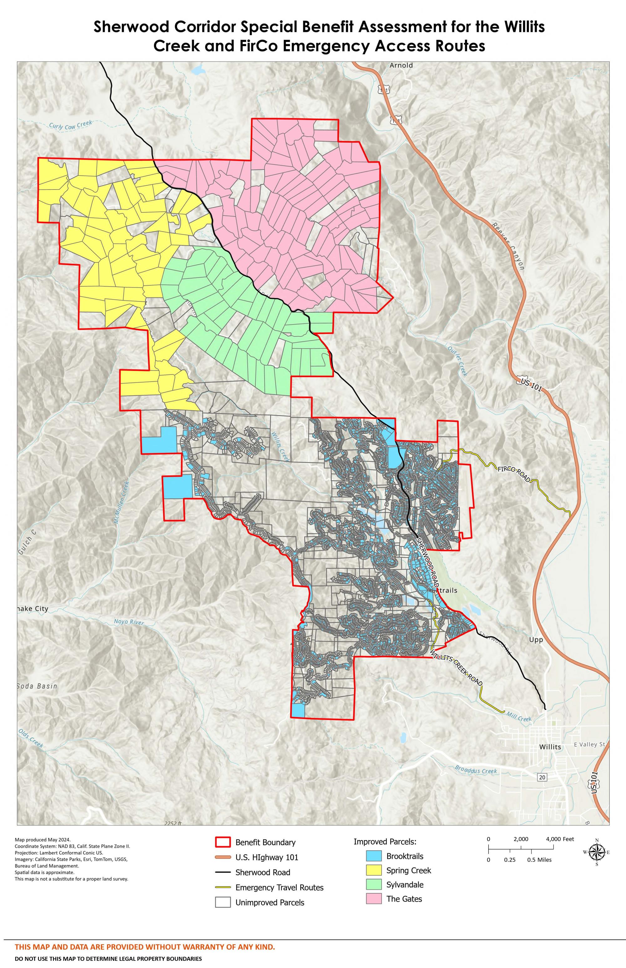 Map of the Sherwood Corridor Special Benefit Assessment for the Willits Creek and FirCo Emergency Access Routes